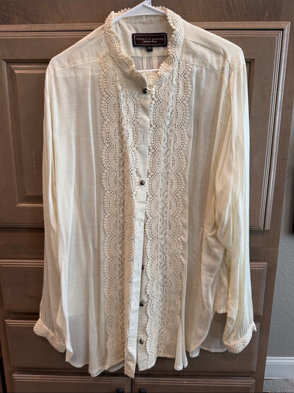 Double D Ranch Cream Lace-Trim Button-Down Shirt